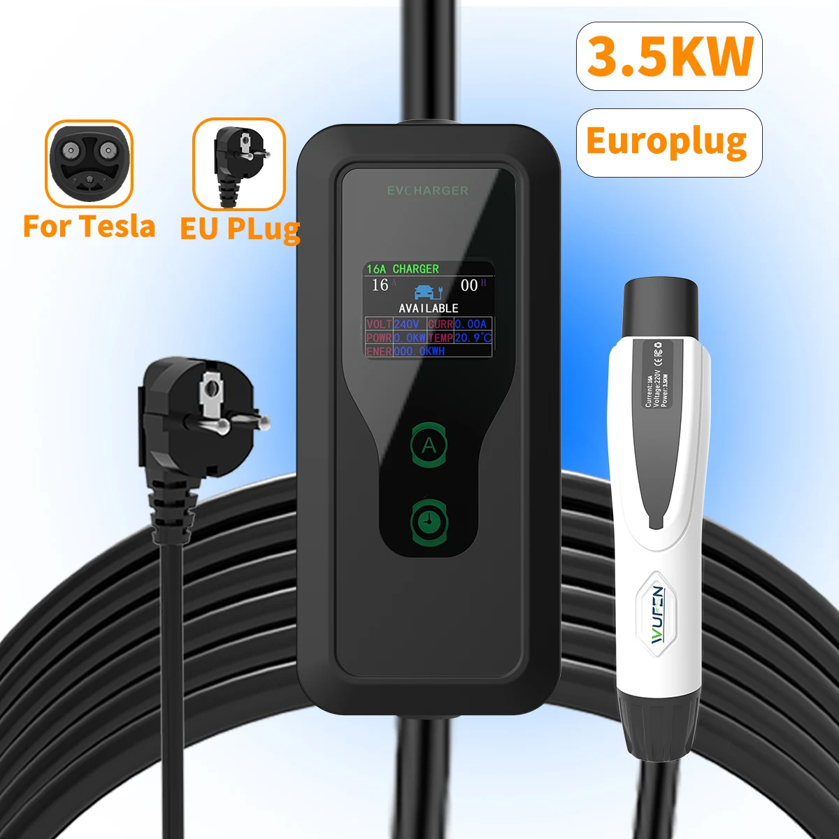 

WIUFEN For Tesla EV Charger TS-NACS 3.5KW 16A 1P Electric Car Charger EVSE Wallbox Charger Adjustable Current&Set Charging Time