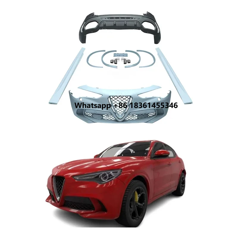 Latest High-Quality Body Kit 2017–2021 Stelvio: Upgrd Quadrifoglio-Style Front Bumper, Rear Bumper, and Side Skirts
