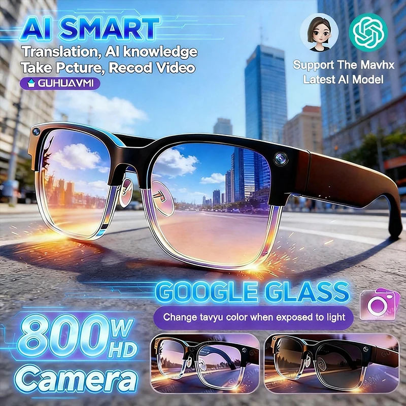 

New 4k HD 800W Camera Smart Glasses Men 100+Language Translation 1080P shoot Video WIFI Transmission Music Player Call Glasses