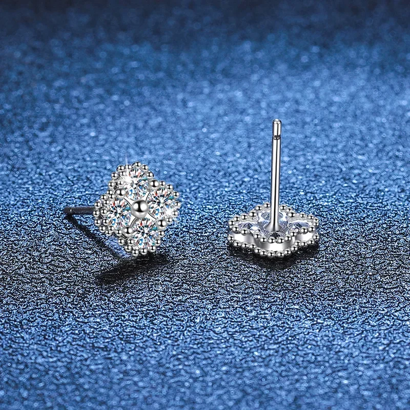 3mm Full Moissanite Stud Earrings Four Leaf Clover Earring Lab Diamond 925 Sterling Silver Wedding Party Jewelry Gift