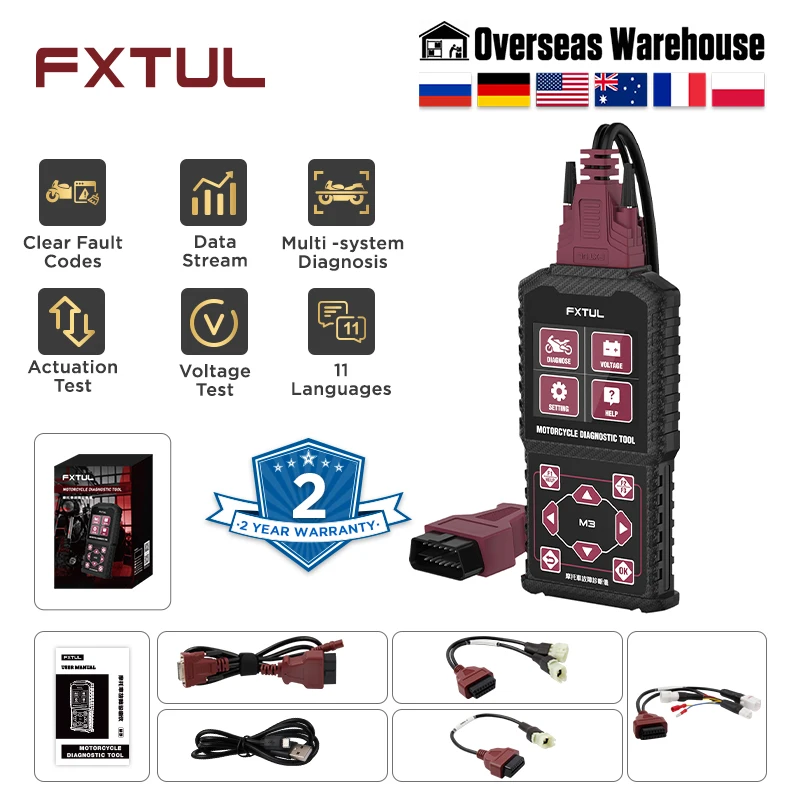 FXTUL M3 Motorcycle Diagnostic Tool OBD2 Clear Fault Codes Scanner Support Engine ABS Systems For Yamaha Suzuki HONDA Kawasaki