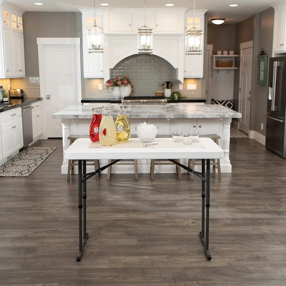 Commercial Height Adjustable Folding Utility Table, 4-Foot, Durable and Easy to Clean