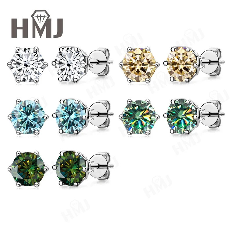 

1/2/4CT VVS1 D цвет муассанит русская огранка лабораторный бриллиант 6-зубчатые серьги-гвоздики для женщин из стерлингового серебра S925 ювелирные изделия