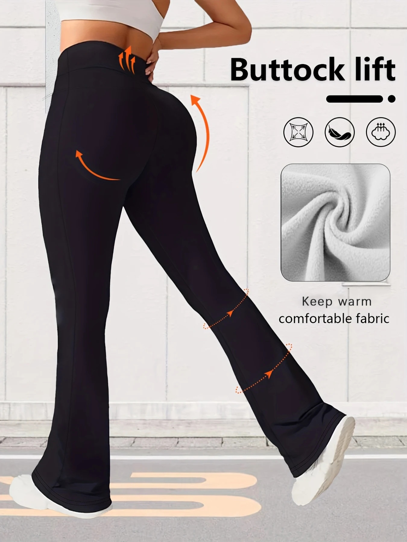 女性用冬用暖かいベルボトムパンツ、黒のヨガパンツ、ハイウエスト伸縮性、防風性と防寒性、2025年新作