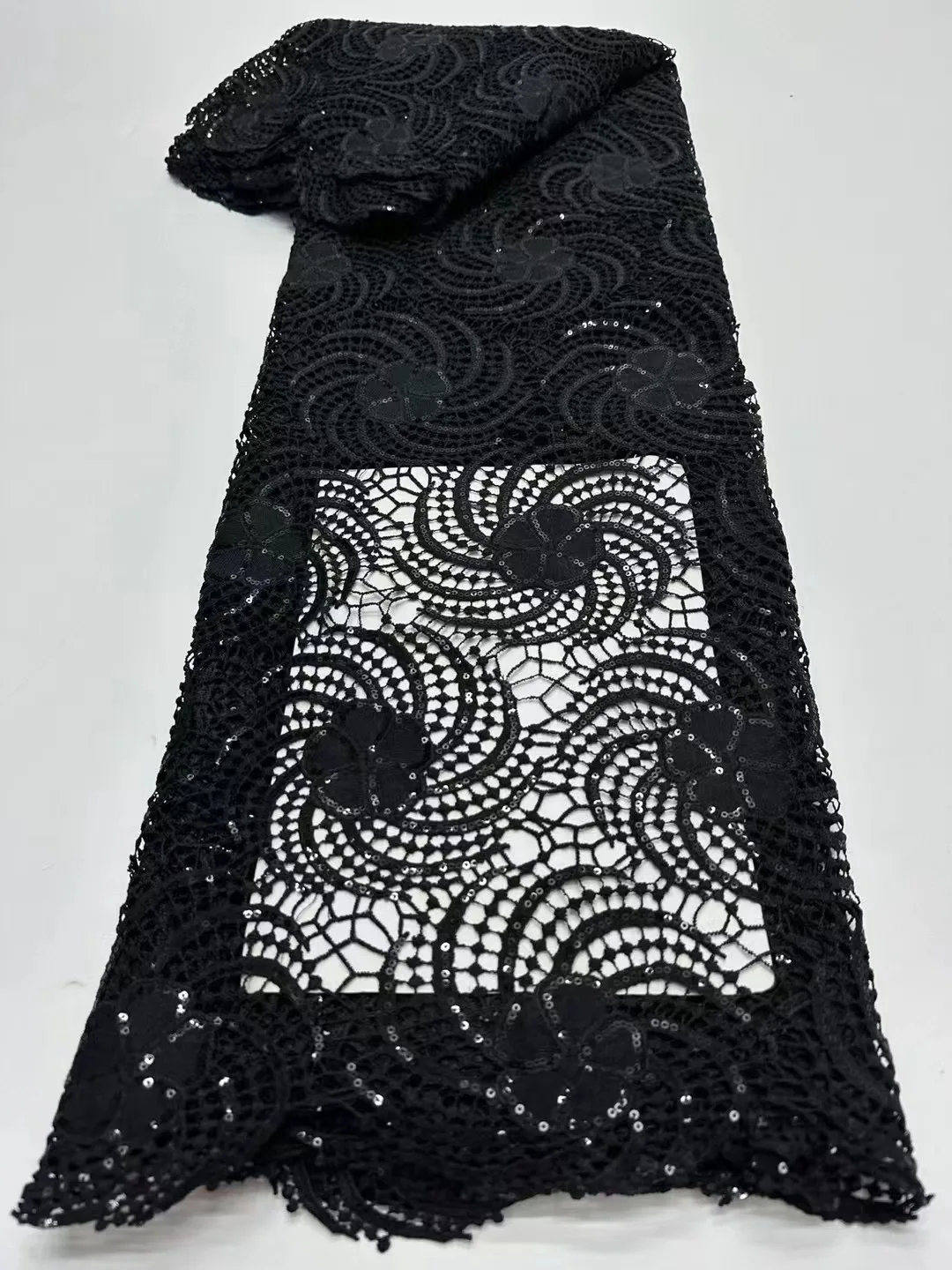 

Black Water Soluble Guipure Cord Lace 2024 Quality African Sequins Lace Fabric New Arrival High Nigerian For Wedding Party Sewin