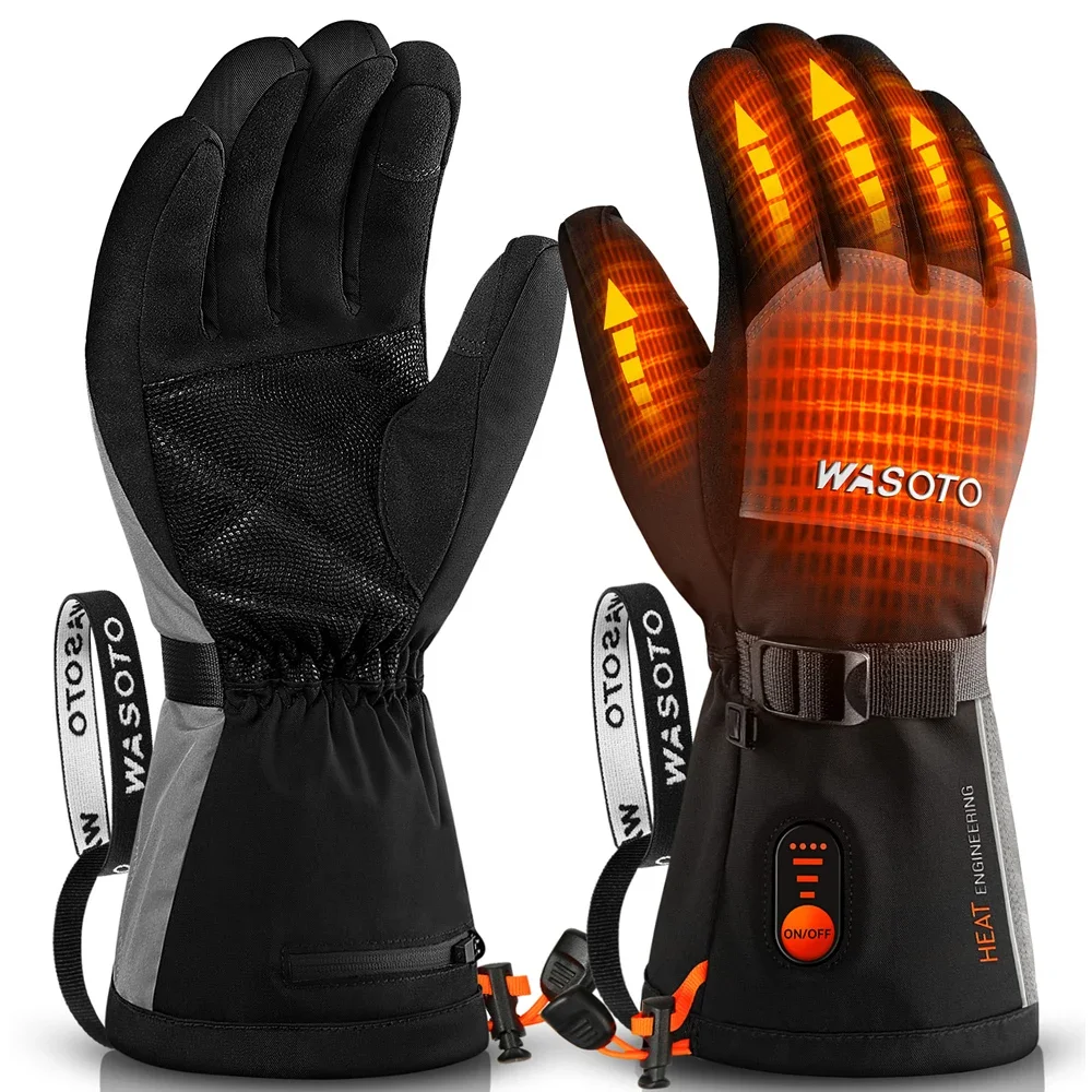 Guantes con elemento calefactor para deportes al aire libre de invierno, guantes térmicos de cuero para motocicleta