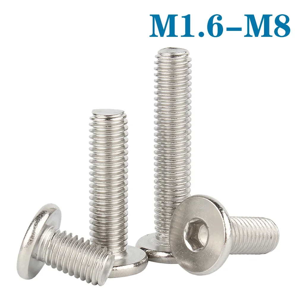 10pcs M1.6 M2 M2.5 M3 M4 M5 M6 M8 304 Stainless Steel Hex Hexagon Socket Ultra Thin Flat Wafer Allen Head Bolt Screw