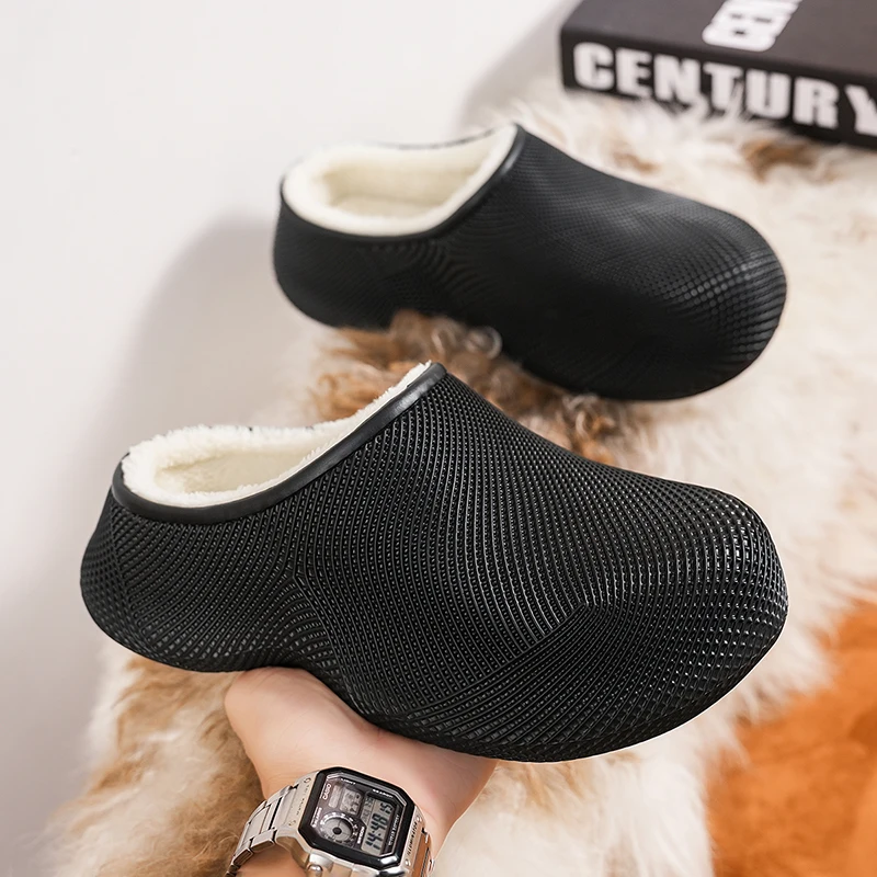 Men's & Women's Couple One‑Piece EVA Closed‑Toe Mule Slippers, Fleece‑Lined Thick Plush Lining, Thick‑Sole Anti‑Slip Warm House