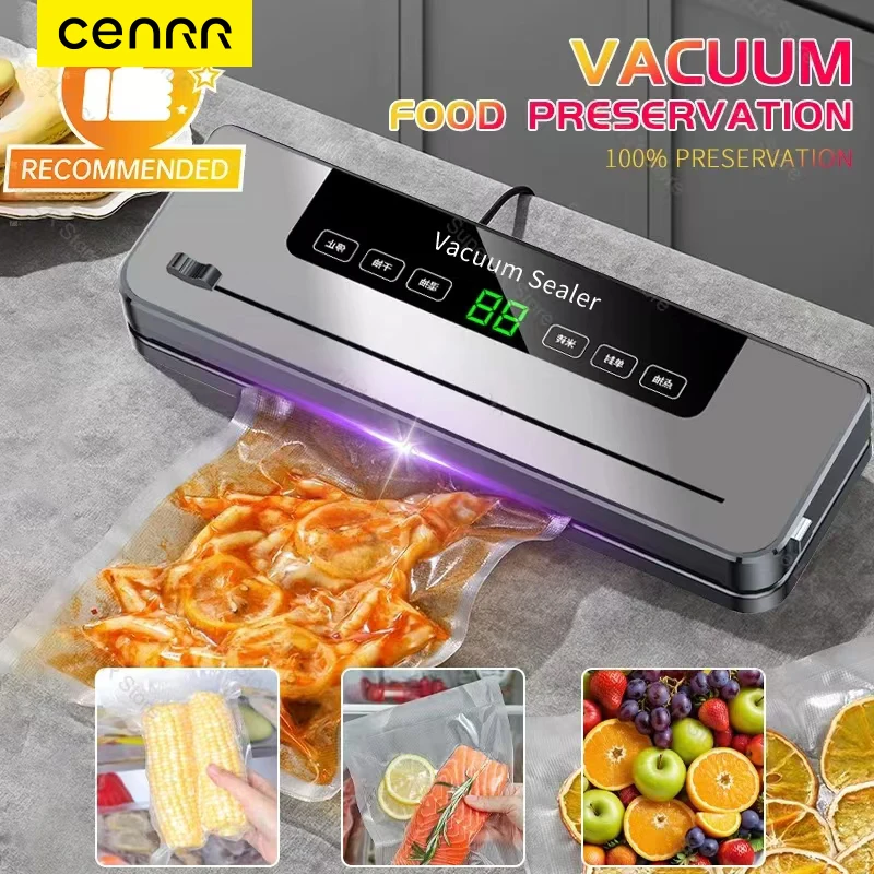 Máquina selladora al vacío de alimentos, húmeda y seca con UV, máquina de sellado de almacenamiento de alimentos para cocina, cortador incorporado, máquina de envasado al vacío de alimentos