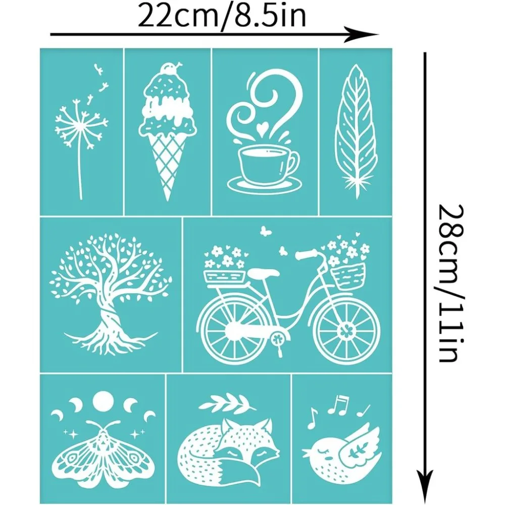 2Pcs Self-Adhesive Silk Screen Printing Stencil Ice Cream Tree Bike Bird Fox Butterfly Mesh Transfers Silk Screen Stencil