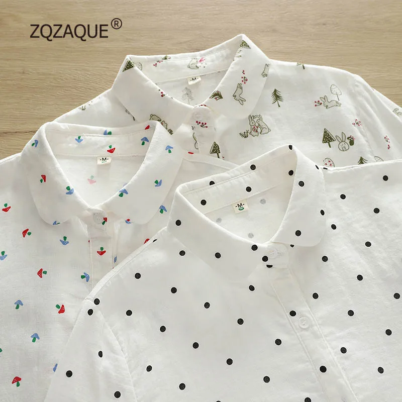 Cotton Shirt for Women All-Match Bottom Tops Long Sleeve Single Breasted Turn-Down Collar Female Blouse New Autumn Winter S005