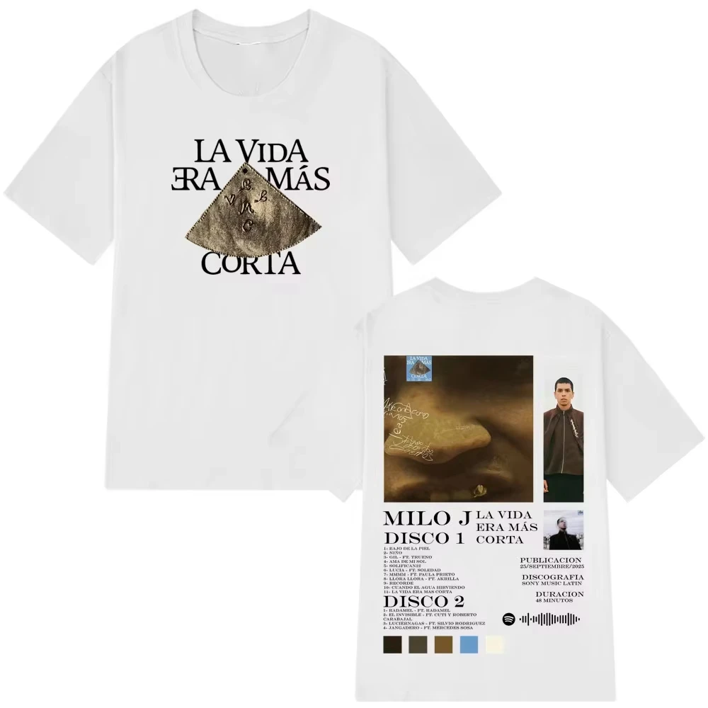 

Футболка с принтом Rapper Milo J La Vida Era Mas Corta, мужская и женская, в стиле хип-хоп, хлопковая, повседневная, с коротким рукавом, высокого качества