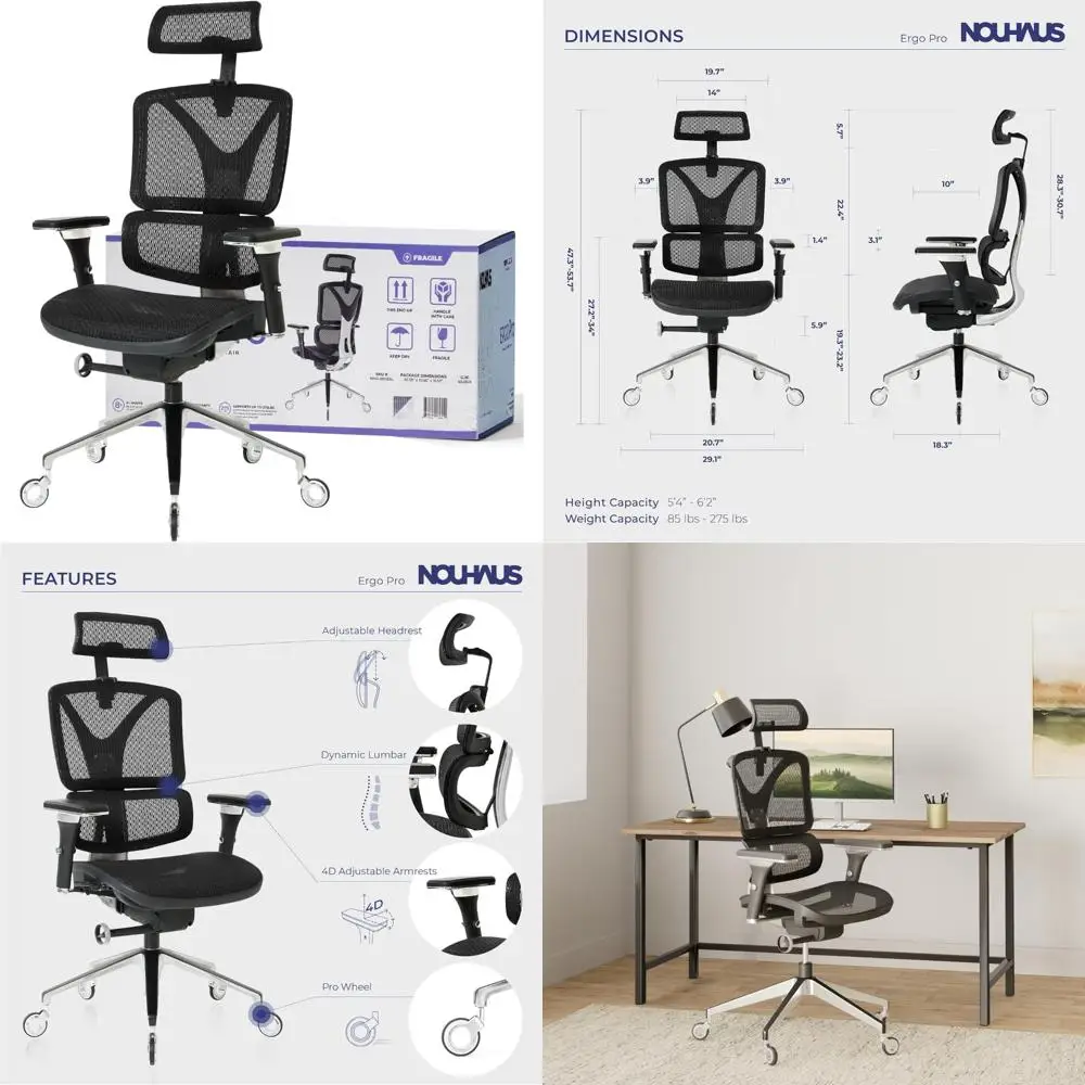 Ergonomic High-Back Mesh Office Chair with Aluminum Backrest and Adjustable Headrest for Lumbar Support