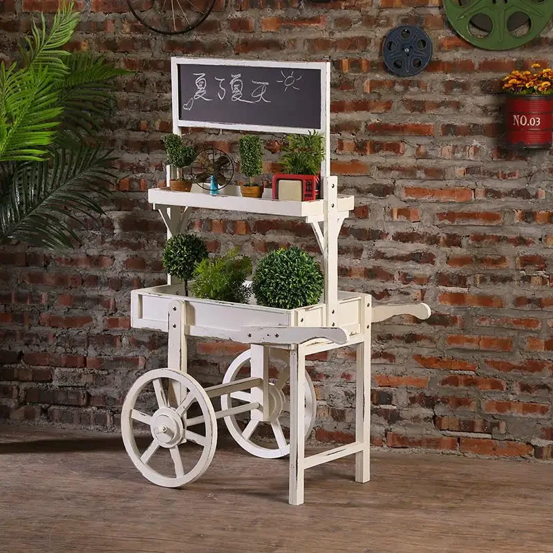 Small Blackboard Cart Solid Wood Flower Shelf Balcony Indoor Multi-layer Solid Wood Storage Rack Fleshy Green Rose Decoration Li