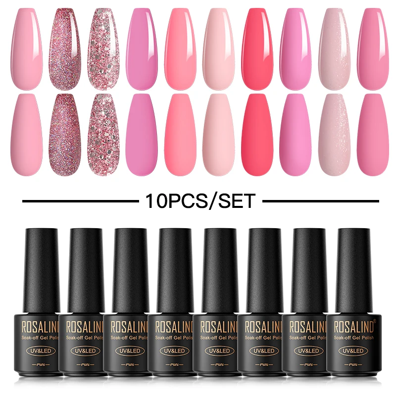 Rosalind Glitter 10 Stks/set Gel Nagellak Set Zomer Nagelbenodigdheden Set Semi-Permanente Uv Led Top Coat Gellak