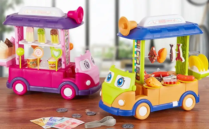 Pretend Play Ice Cream Truck Delightful Toys Craftsmanship Reusable Dessert Cart Mini Food Toys Accessories For Kids 4-10 Years