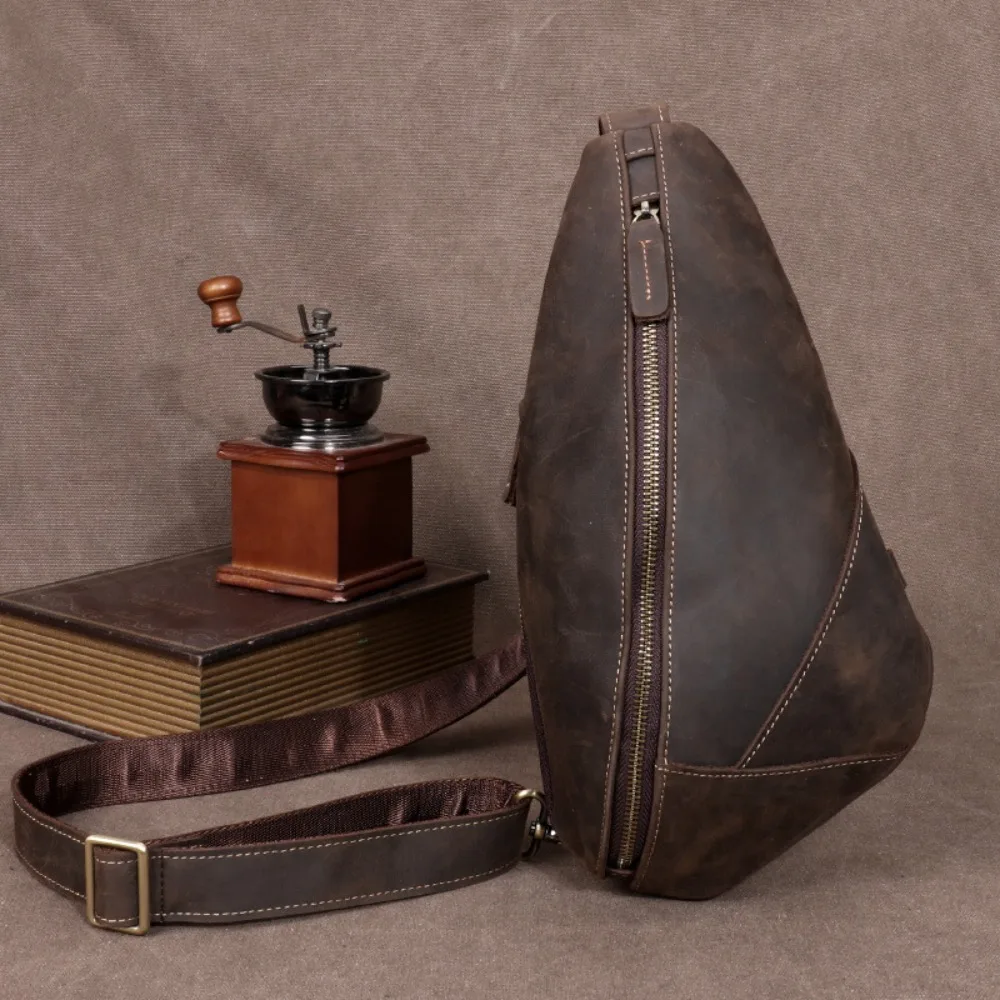 

New Leather Simple Men's Fashion Breast Versatile Messenger Cowhide Commuter Casual Shoulder Bag Versatile Chest Bag