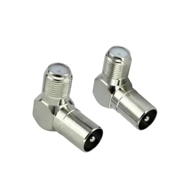 2PCS F Type to TV IEC 90 Degree TV Aerial Antenna Plug Connector Right Angle Adapter Plug To Socket Coax Cable F-TV Combination