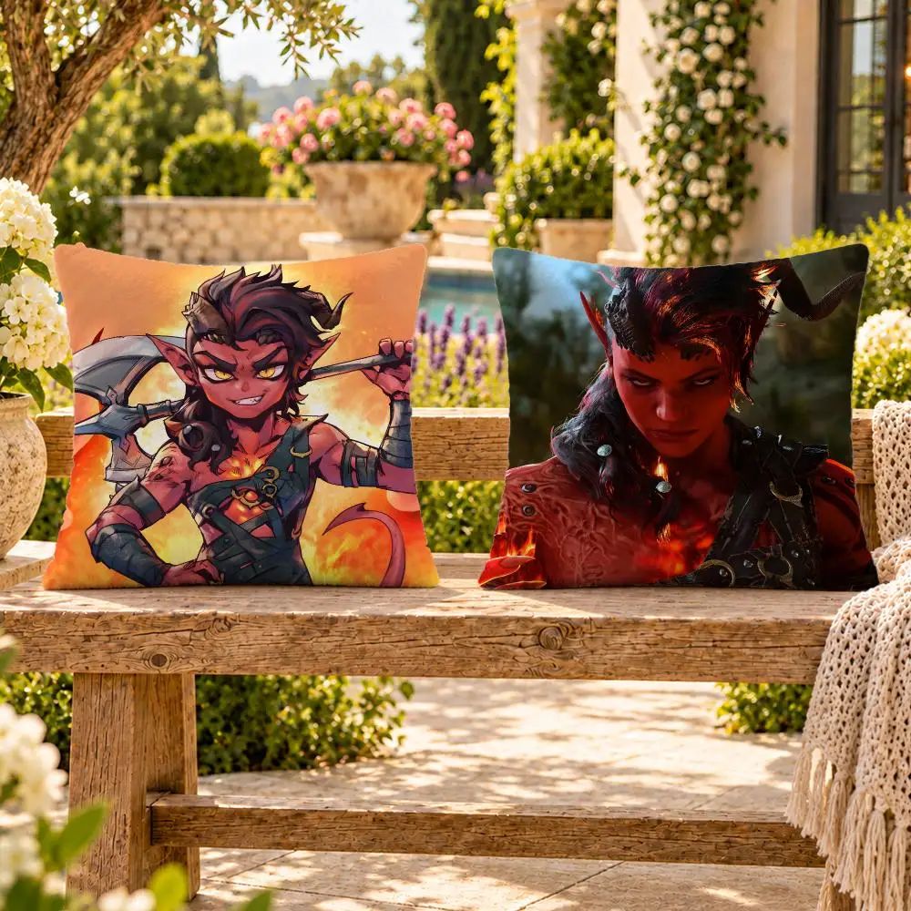 Game Baldur's Gate 3 Fiery Karlach Cushion Cover Soft Plush Throw Pillow Cover Washable Sofa Bed Patio Chair Home Decor