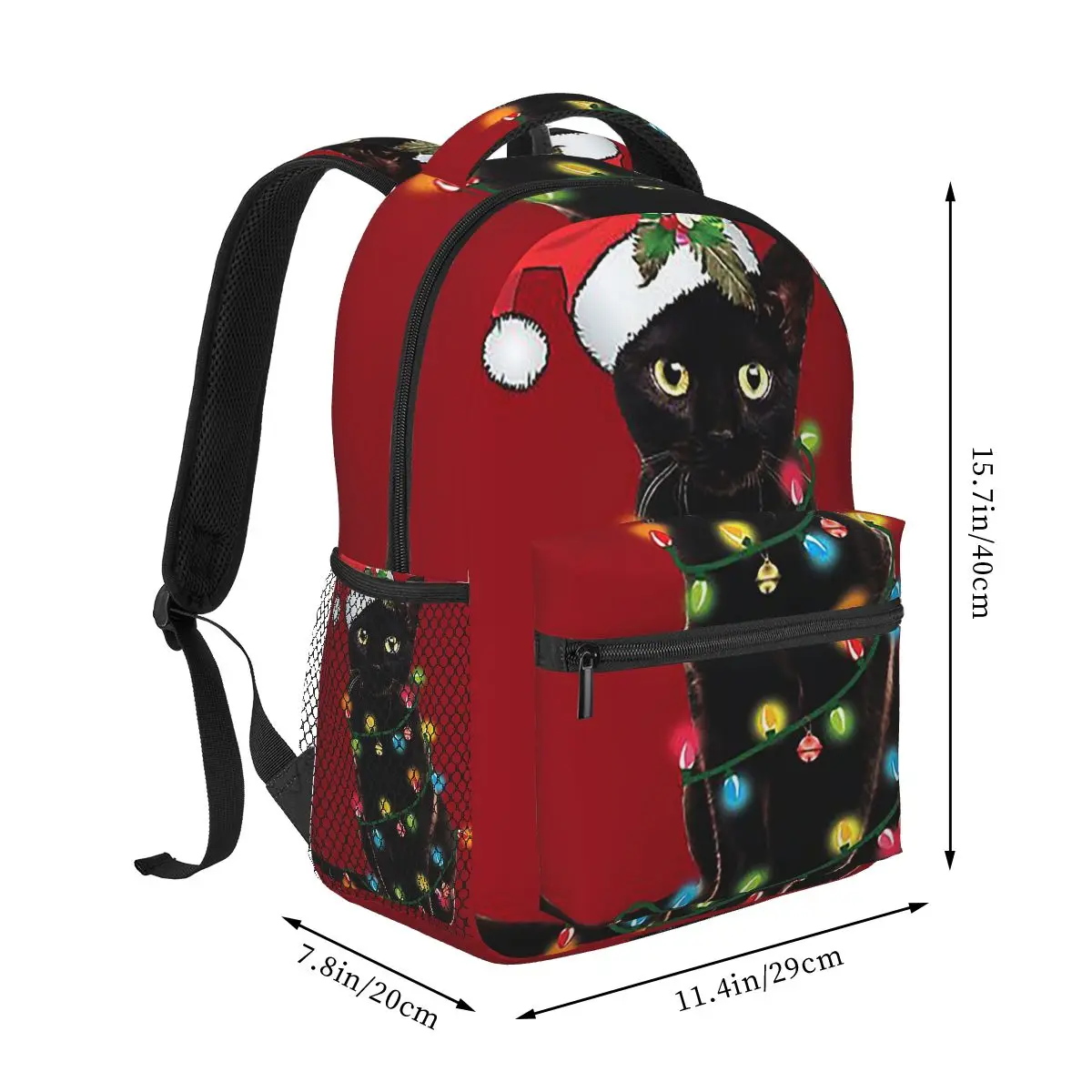 Babbo Natale gatto nero aggrovigliato in luci dell'albero di Natale Zaini Ragazzi Ragazze Bookbag Studenti Borse da scuola Zaino Borsa a tracolla