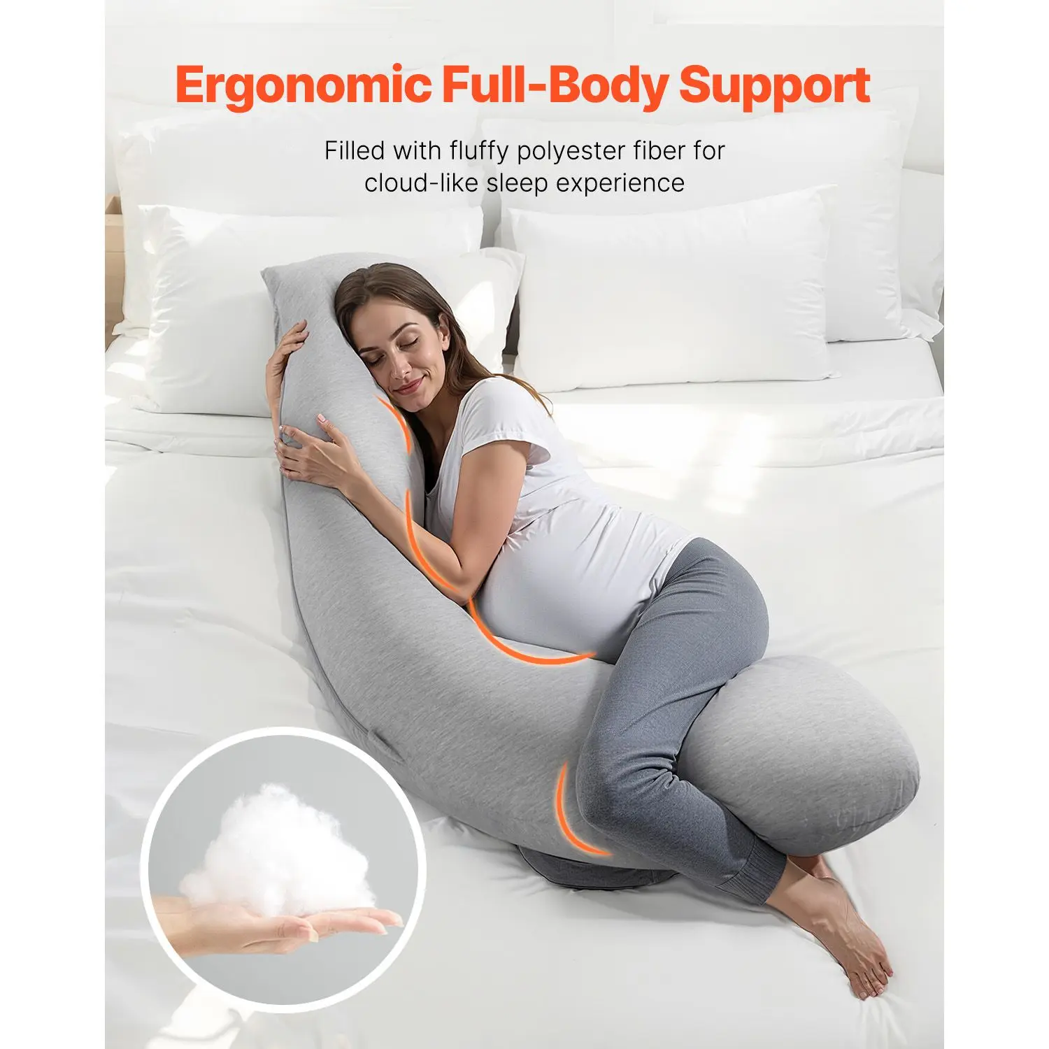 Pregnancy Pillows for Side Sleeping, L-Shaped Maternity Pillow for Pregnant Women, Soft & Breathable Pregnancy Body Pillow with Washable Jersey Cover for Head Neck Belly Leg Support, Light Gray