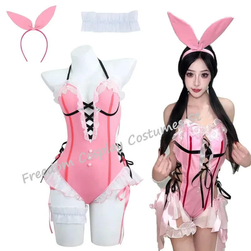 

Naraka: Bladepoint Shen Miao, карнавальный костюм, сексуальный розовый кролик для девочек, милый летний купальник, цельный купальник, женский купальный костюм