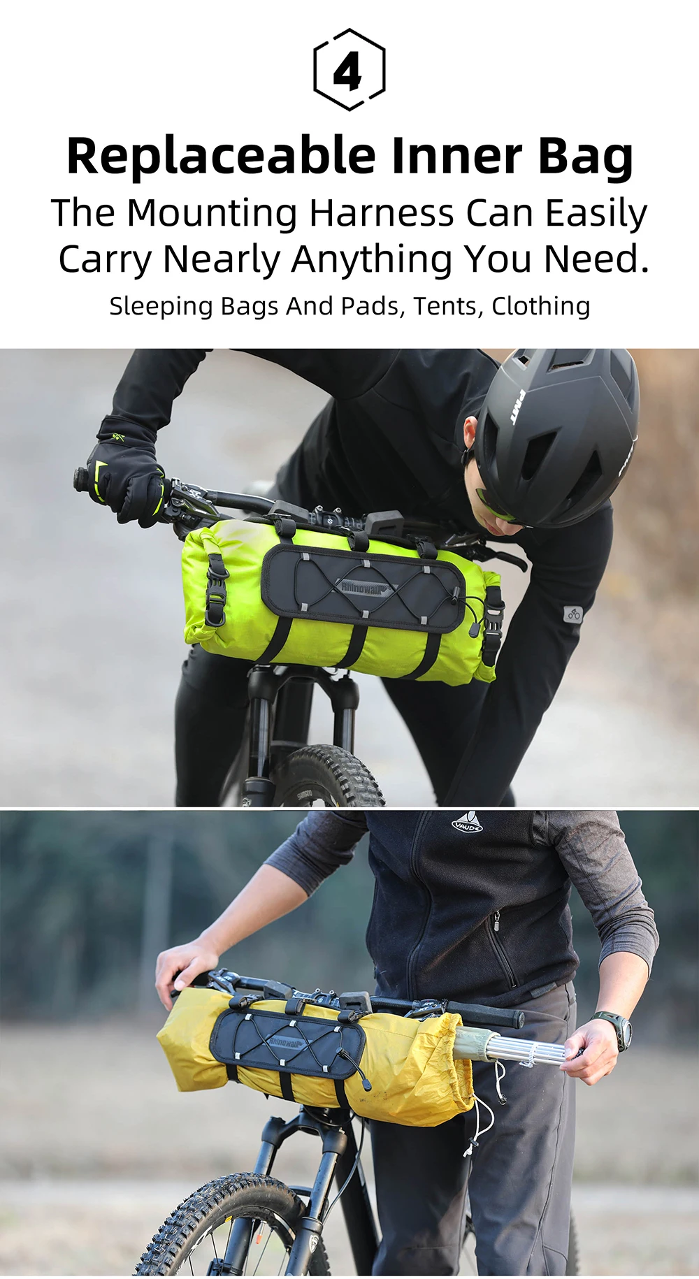 Rhinowalk Fahrrad-Lenkertasche, 12 l, wasserdichtes Fahrradhalter-Set, Fahrradtaschenbasis mit austauschbarer innerer Trockentasche, Gepäckaufbewahrung – Detail 9