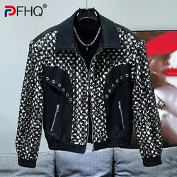 PFHQ 2024 Autumn New Splicing Design Men's Shoulder Pad Jacket Korean Fashion Loose Versatile Patchwork Male Tops 21Z6095