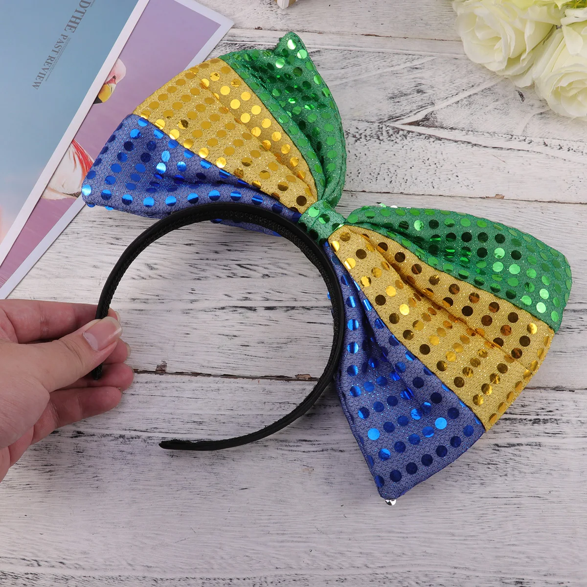 

Bow Headb Shining Hoop Durable Fabric Plastic Party Festival Hair Accessories Girls Head Hoop Flag