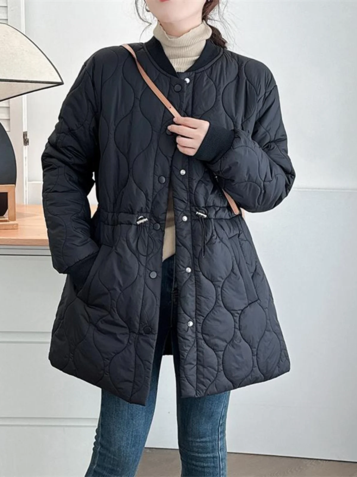 冬の女性の大きいサイズの新しい暖かい綿ジャケットファットMMミディアム丈ひょうたん柄Dstringコットンコートアウターウェア