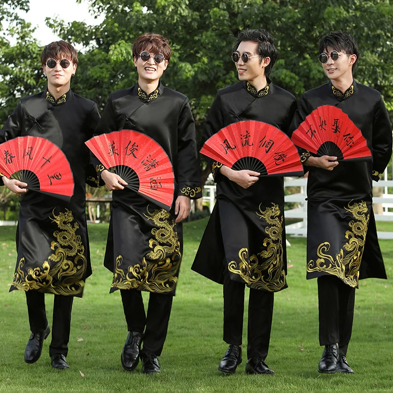 New style Traditional Chinese robe Large Size Tang Suit Men Robe Brother Costume Cross Talk Gown Cheongsam Wedding Dress