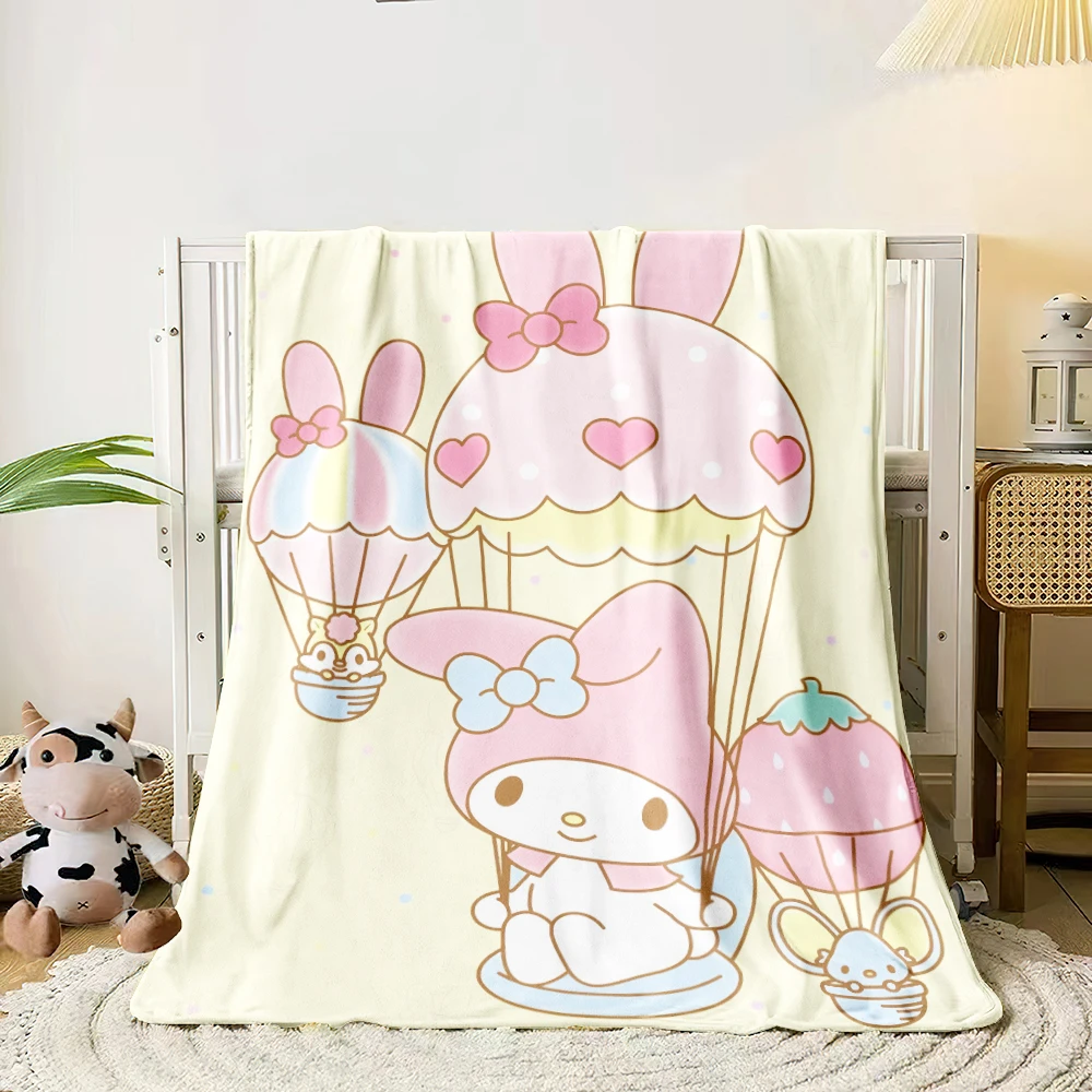 My Melody Sanrio Cartoon Printed Flannel Blanket.Sofa .Bedroom.Bed Home Office Nap Blanket Car. Travel Picnic Blankets Gift