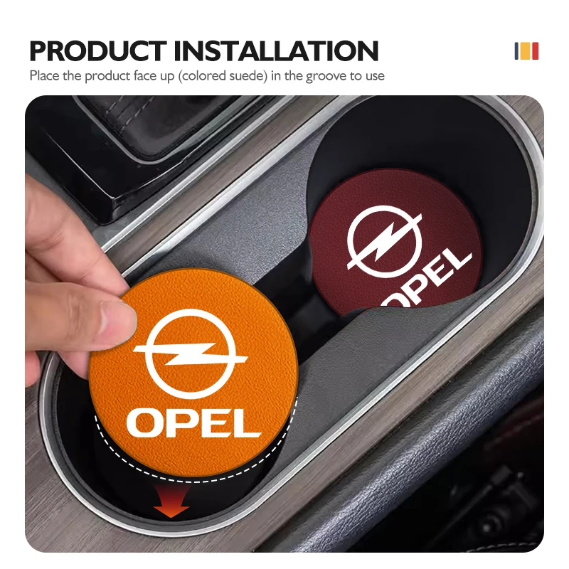 2Pcs Leather Car Coaster Water Cup Slot Mat Anti-slip Pad For Opel Corsa Mokka Astra Cascada Adam Insignia Meriva Vectra