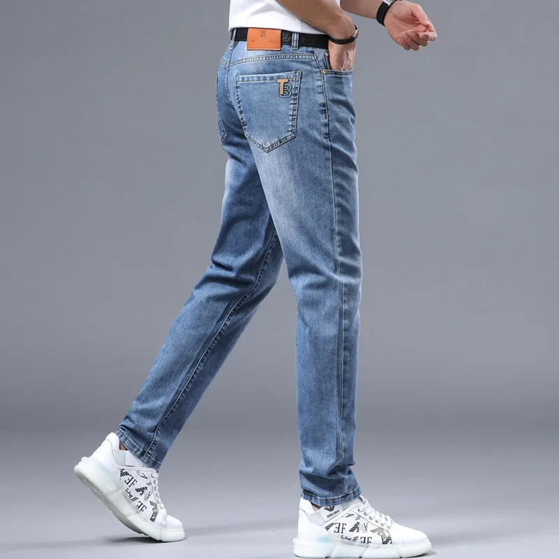 2024 New light luxury high-end jeans men's spring fashion brand embroidered slim light straight-leg casual long pants