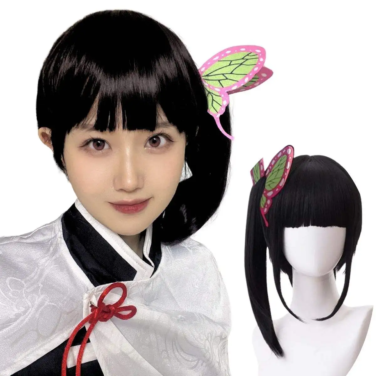 Black unilateral high ponytail sideburns bangs chemical fiber synthetic wig | Japanese girlish wig | animation reality show wig