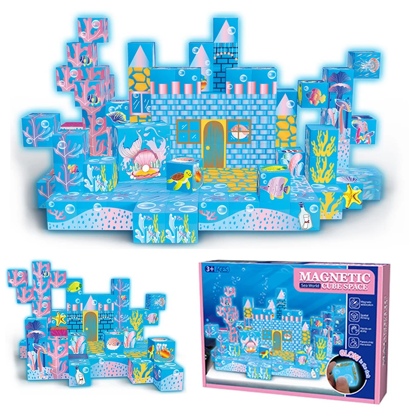 Bloques de construcción magnéticos luminosos para niños, juguetes magnéticos DIY, juguetes de montaje magnéticos fuertes, regalos de cumpleaños