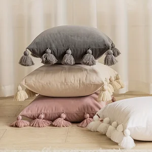 Decorative pillow covers with handcrafted tassels, cute boho style, soft velvet, sofa and car, home decoration, 17.7 10 Main Sales Boho Pillow Cover - №6