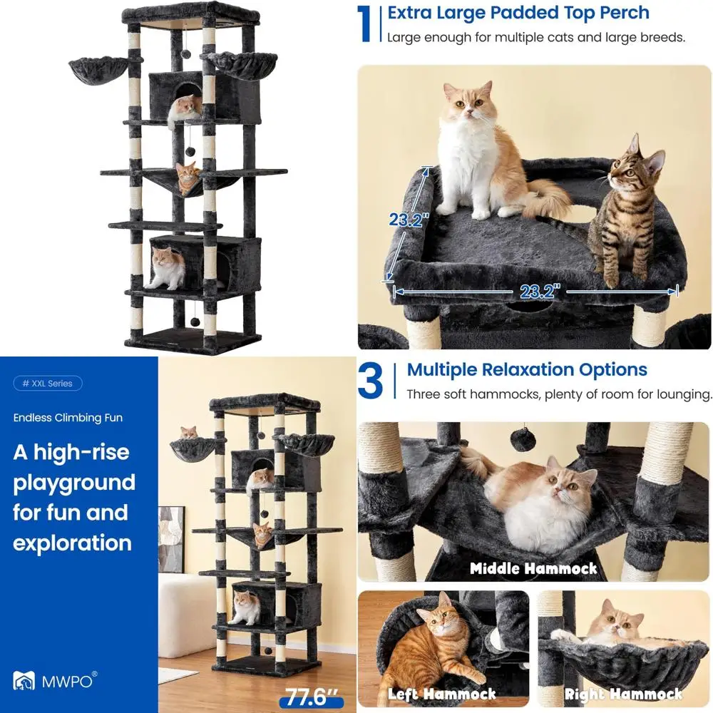 

Большая комнатная башня для кошек высотой 7,6 дюйма с 2 кондиционерами, многоуровневая подставка для больших кошек, 3 гамака, очень большое кошачье дерево