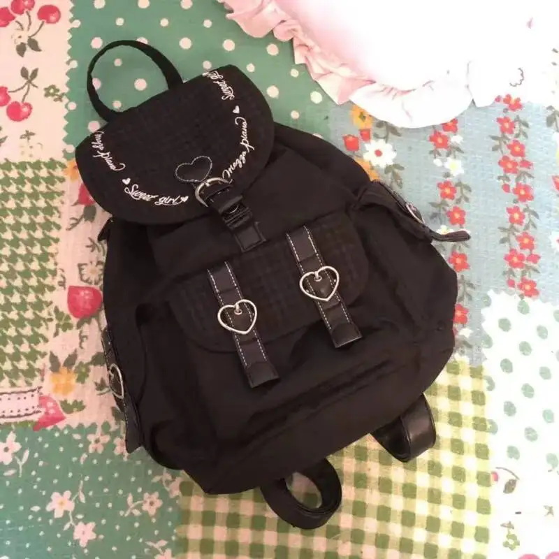 New jean Korean Style Black Backpacks Drawstring Casual Students Bag Chic Large Capacity Tote Bag Heart Y2k Plaid Backpack Girls