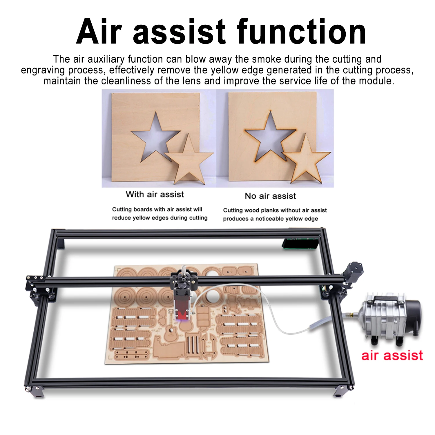 Graveur Laser sans fil, découpeur de bois, Machine à graver routeur, Module Laser assisté par Air ZBAITU 81X46CM 80W