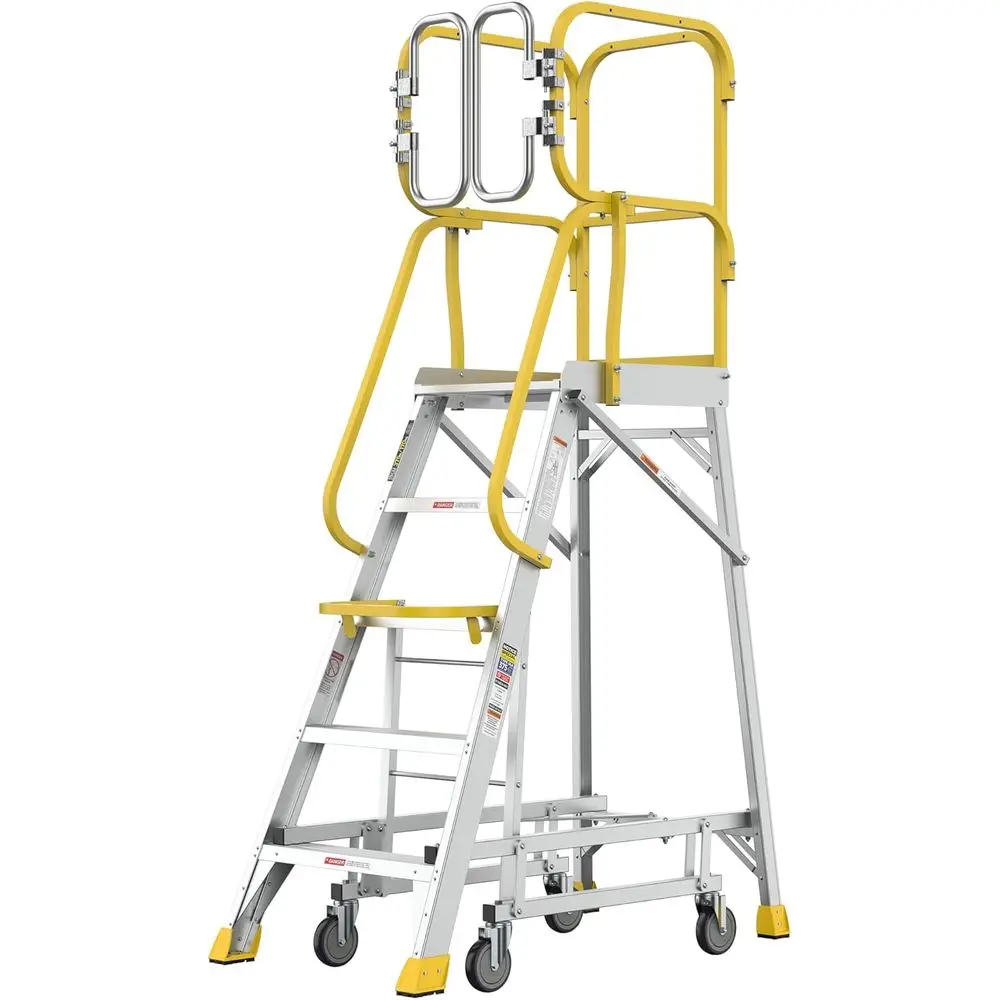 

Industrial Safety 360° Guardrail Rolling Ladder with Wheels, 375 lbs Capacity for Warehouses and Garages