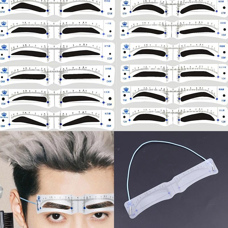 Reutilizável Sobrancelha Shaper, Brow Definer Stamp Card, Ferramenta de maquiagem DIY para homem, 12pcs