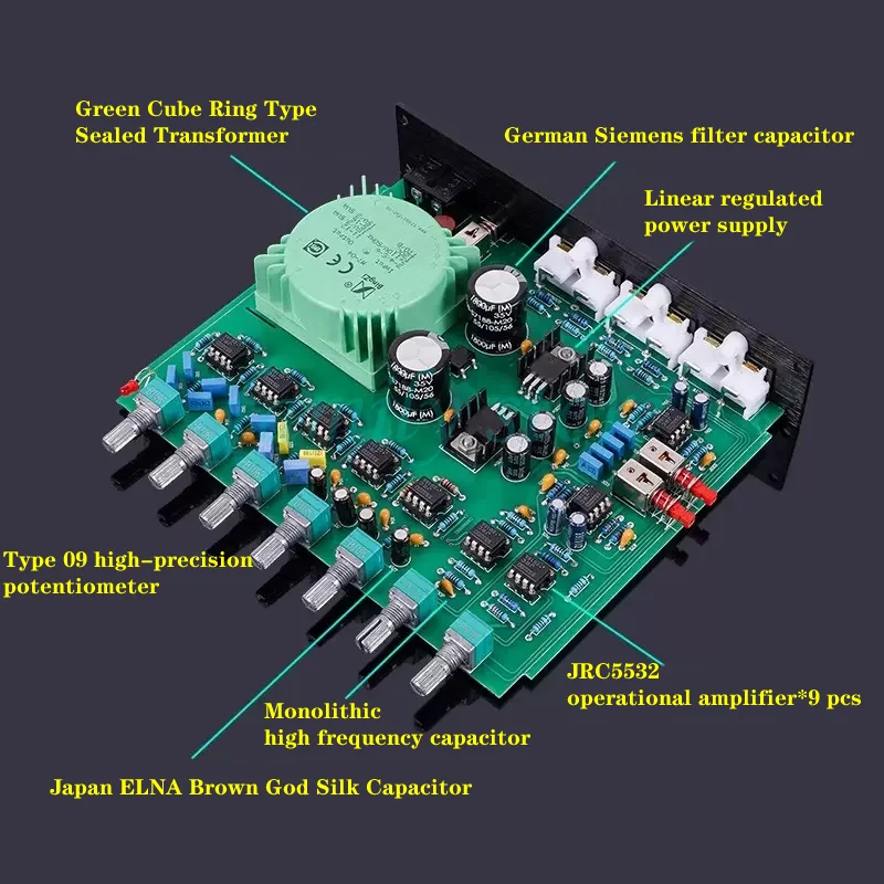 Audiophile-grade audio processing effector, five-band tone equalization preamplifier EQ500, signal-to-noise ratio: 105dB