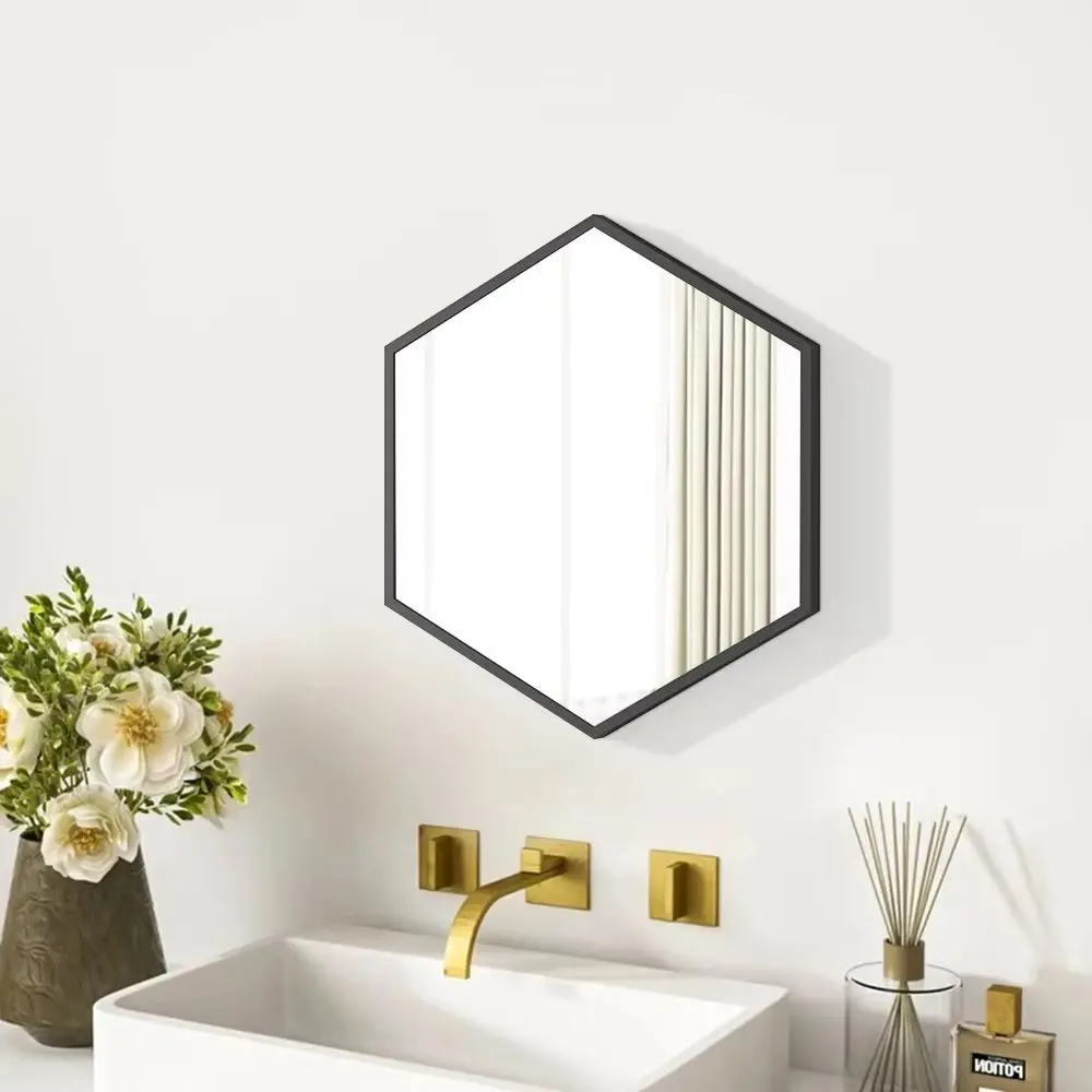 Livingandhome Black Wall Mounted Modern Hexagon Vanity Mirror for Bathroom