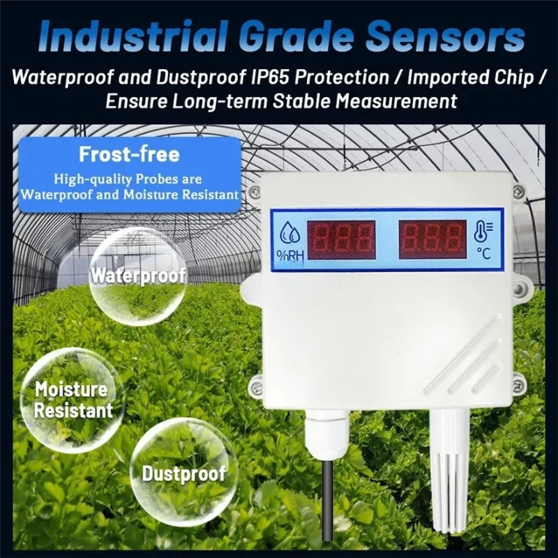 For Wall‑Mounted Temperature & Humidity Sensor, Waterproof Digital‑Display Transmitter RS485 0‑5V 0‑10V 4‑20mA Output