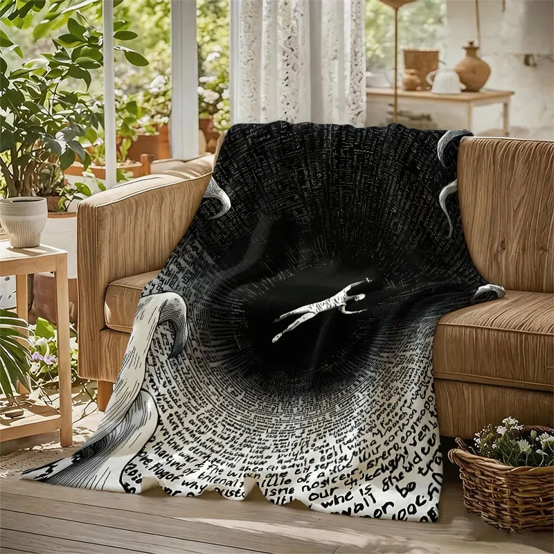 Falling Man Text Tunnel Flannel Blanket Perfect for Sofa Office Bed Travel Sleep Read Relax Camping Four Season Use