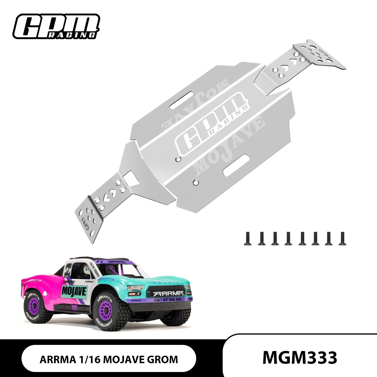 GPM Stainless Steel Chassis Skid KIT ARA320815 ARRMA 1/16 Mojave Grom ARA2104