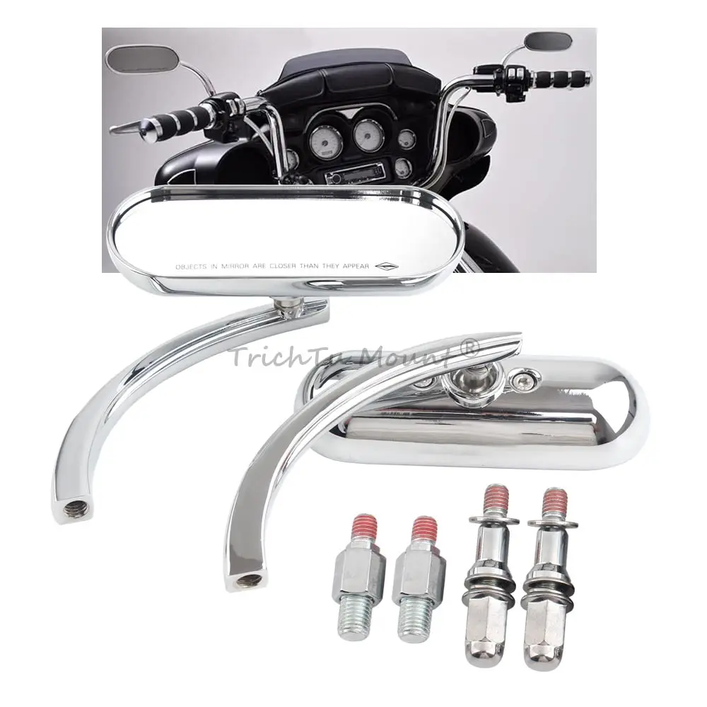 1Pair Metal Rearview Mirror & 8Mm Adapter Bolts Fits For Harley Davidson 1982‑Later And More 10Mm Right-Hand Thread Model Chrome