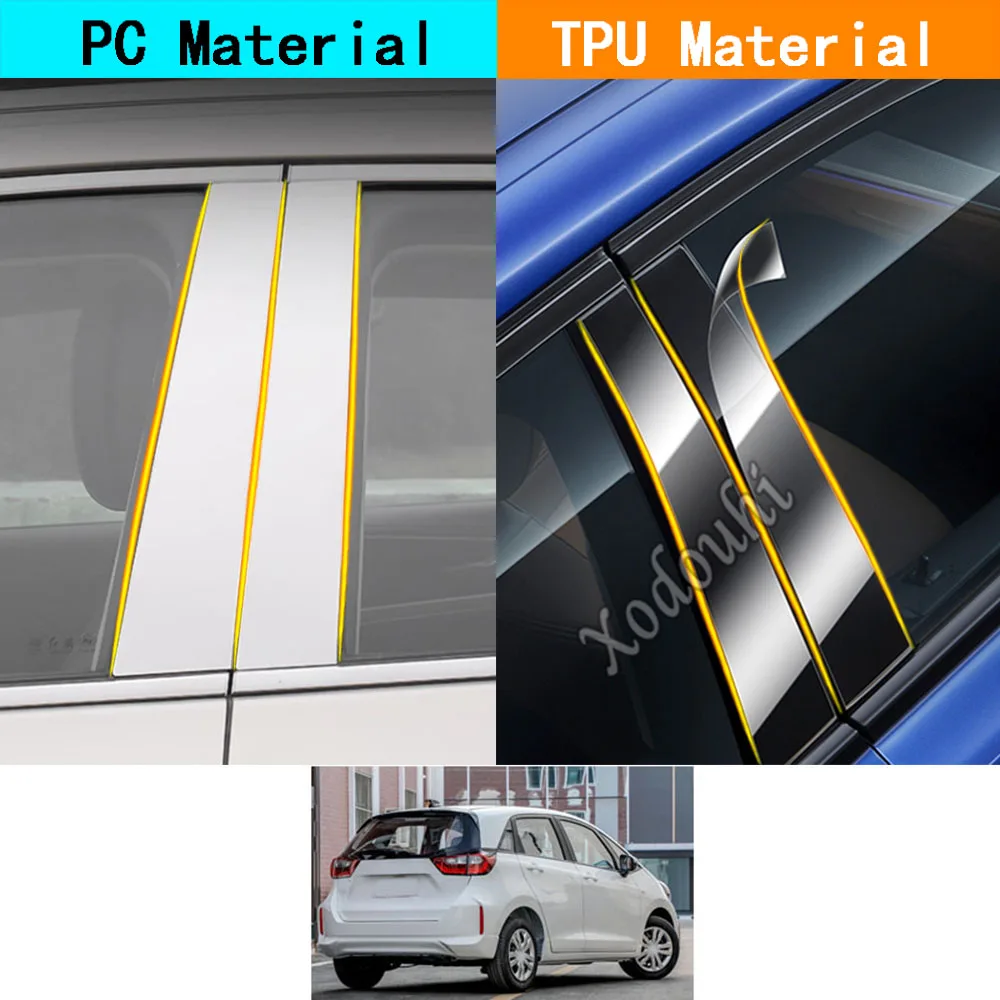 

Car TPU/Glossy Mirror Pillar Post Cover Door Trim Window Molding Sticker Accessories 6PCS For Honda Fit Jazz 2021 2022 2023 2024