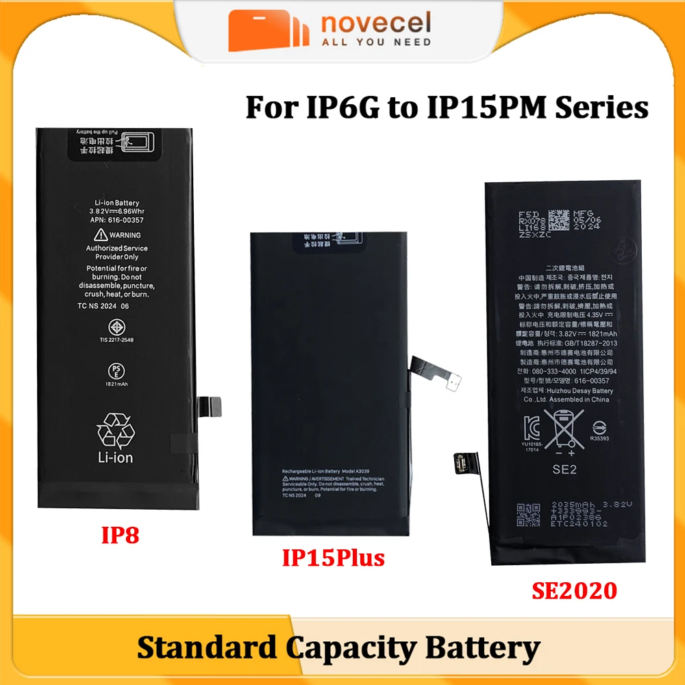 Vormir 5pcs  Ori Capacity Battery For iPhone 15 Mini 14 Plus 13 12 11 Pro XS Max XR 6S 6G 7P 8Plus Bateria Batteries Replacement